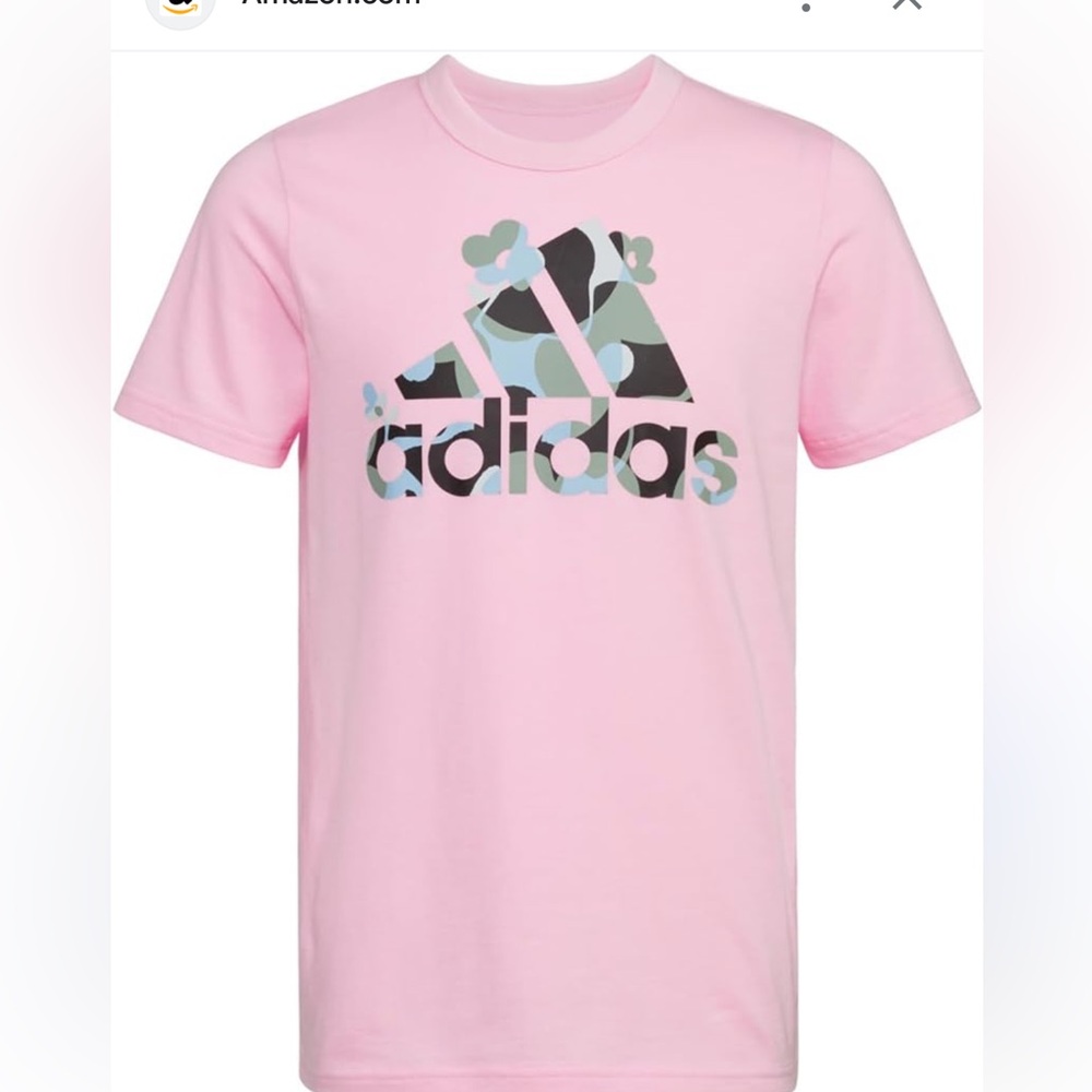 NWT Adidas Short Sleeve Badge of Sport Square Tee, Orchid Fusion Girls Small 7/8
